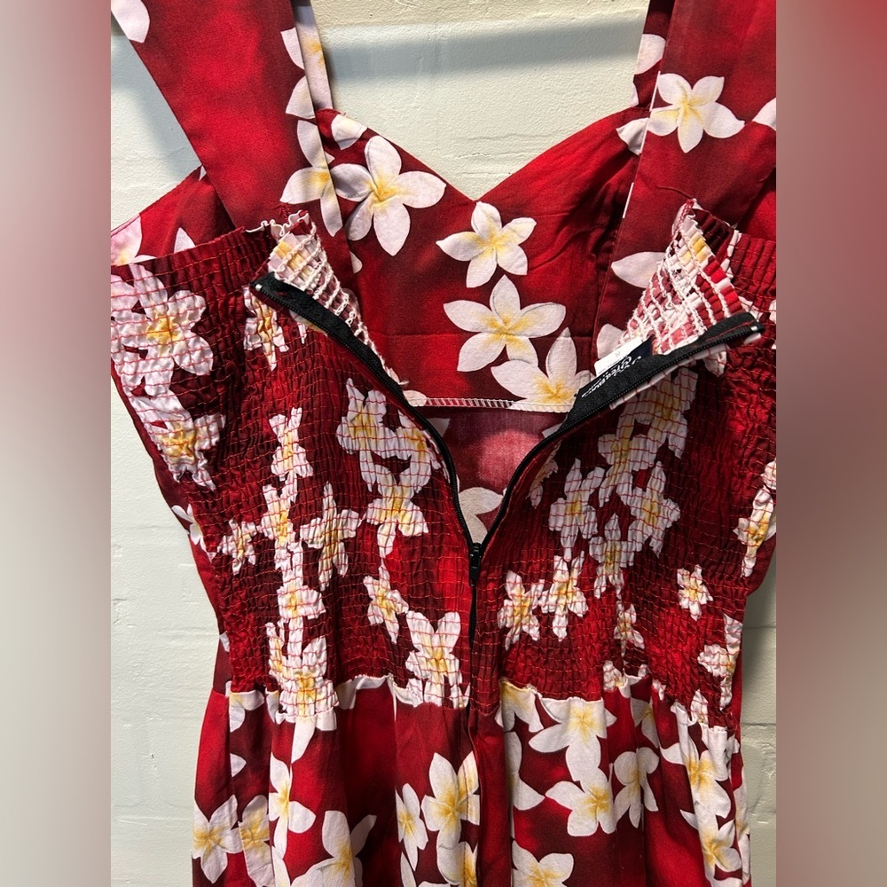 Royal Creations Red Plumeria Floral Rockabilly Midi Dress Made in Hawaii USA M - Picture 7 of 8